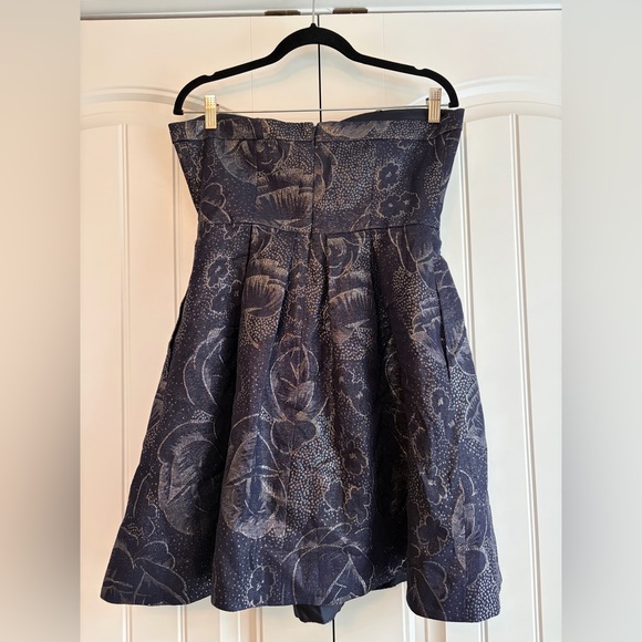 Rebecca Taylor Strapless Women's Mini Dress Navy Blue Floral Metallic Sz 10 Silk - Picture 4 of 14